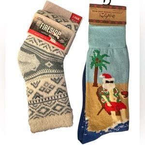 Fireside Lodge Gray Socks and Legale Blue Santa Socks‎